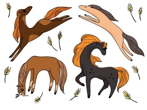 Horse vector illustration. hand drawn cute farm animal Illustrazione stock