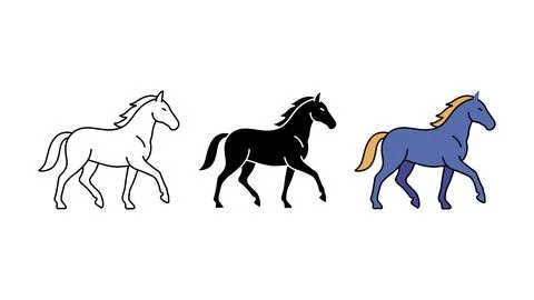 Horse walking icon set Stock Illustration