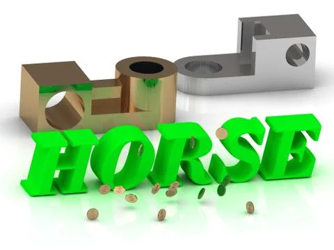 HORSE- words of color letters and silver details and bronze details on white Stock Illustration