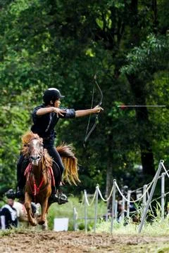 Horseback archery Stock Photos
