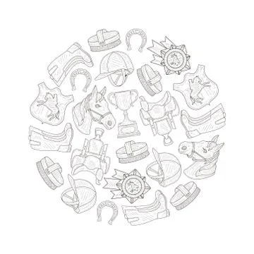 Horseback Equipment Pattern of Round Shape, Element Can Be Used for Horse Riding Stock Illustration