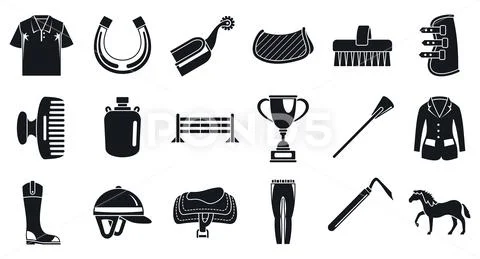 Horseback riding activity icon set, simple style Stock Illustration