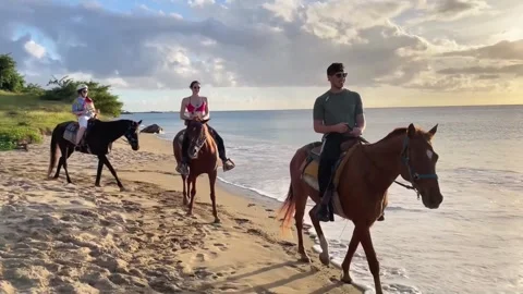 Horseback riding on Nevis Beach Stock Footage 258856448