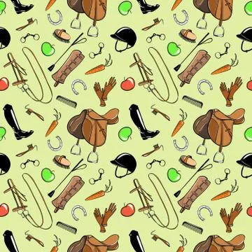 Horseback riding tack seamless pattern Stock Illustration