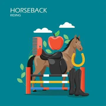 Horseback riding vector flat style design illustration Stock Illustration