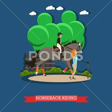 Horseback riding vector illustration in flat style Stock Illustration