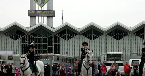 Horsemen, the end of a performance of vaulting Stock Footage 66794344