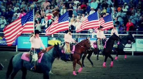 Horses and Flags at Rodeo Stock Footage 11357783