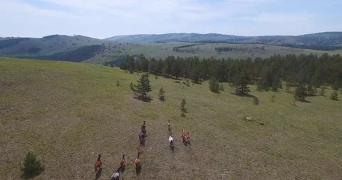Horses are running down the hill Stock Footage 93307732