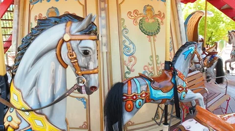 Horses in Carousel Merry Go Round Stock Footage 67368236