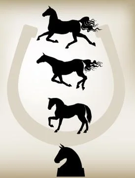 Horses in Different Poses Stock Illustration