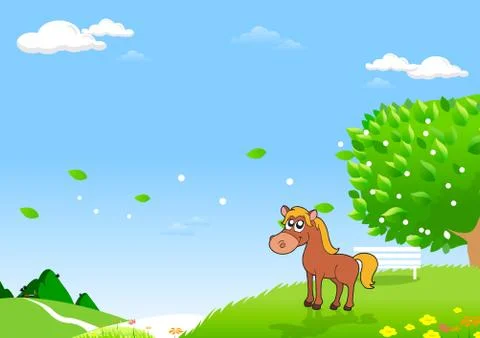 Horses in the field Stock Illustration