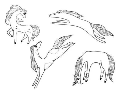 Horses figure jumping Stock Illustration