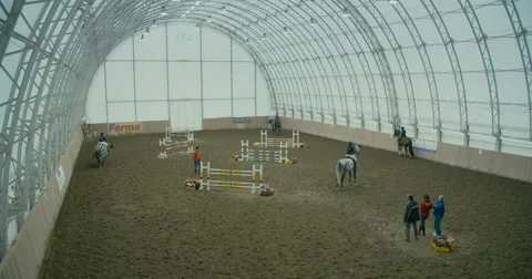 Horses at jumping competition  Stock Footage 61556032