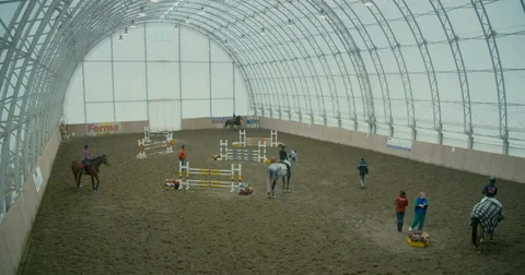 Horses at jumping competition  Stock Footage 61574821