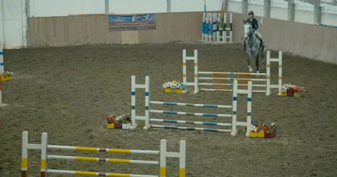 Horses at jumping competition  Stock Footage 61574920