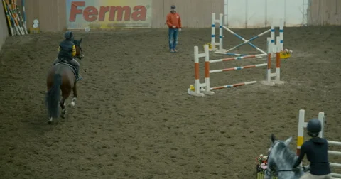 Horses at jumping competition  Stock Footage 61575364