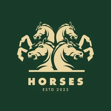 Horses Logo Design Illustration Vector. Four angry horses Stock Illustration
