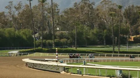 HORSES RACE INTO FINAL TURN Stock Footage 10918599