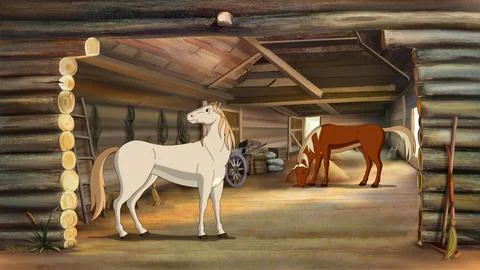 Horses in the stable illustration Stock Illustration