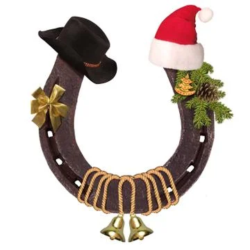 Horseshoe and christmas elements Stock Illustration