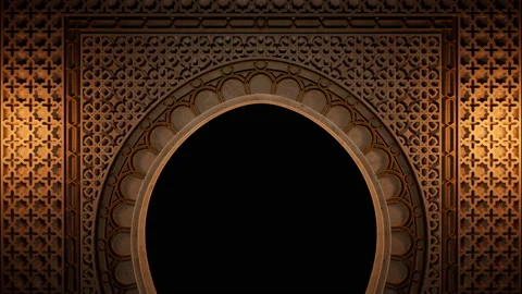 Horseshoe arch facade frame. 3D render. Stock Footage 167640195