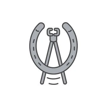 Horseshoe colored flat icon and nail pulling tool of blacksmith isolated on whit Stock Illustration