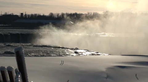 Horseshoe Falls in Winter Stock Footage 34030005
