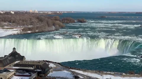 Horseshoe Falls Winter View Ice Formations Niagara River Hydrology 4K Stock-Footage 332134545