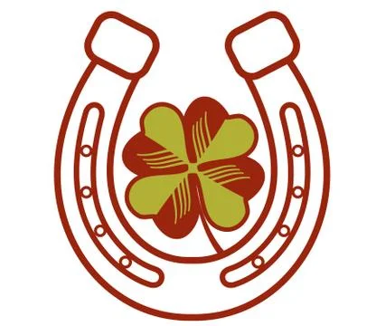 Horseshoe with four leaf clover. Vector vintage illustration with lucky Horse Stock Illustration