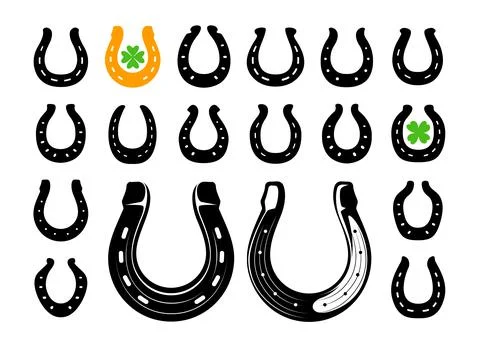 Horseshoe icon set vector. Good luck, Patricks Day symbol isolated on white Stock Illustration