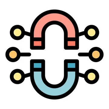 Horseshoe magnet attracting data points representing data mining and analysis Stock Illustration