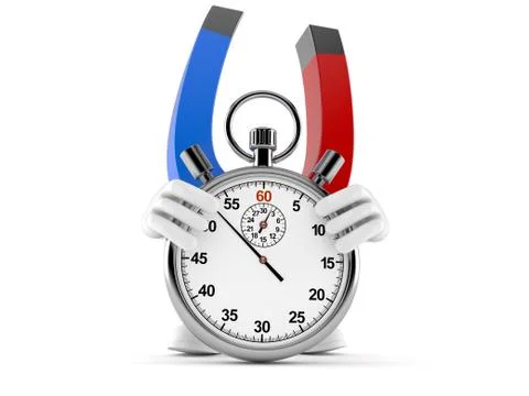 Horseshoe magnet character with stopwatch Stock Illustration