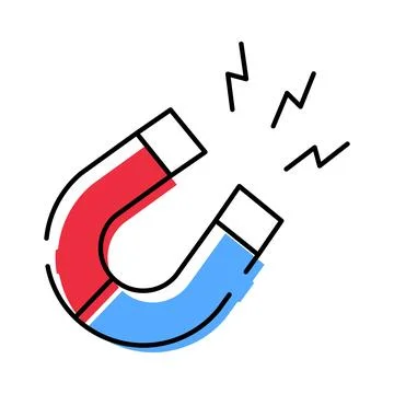 Horseshoe magnet generating attraction force for physics concept Illustrazione stock