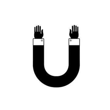 Horseshoe magnet with the hands. Stock Illustration