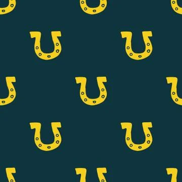 Horseshoe Seamless Pattern, Hand Drawn doodle background. Vector illustration Stock Illustration