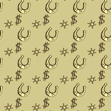 Horseshoes  and dollar seamless pattern background. Hand drawing Stock Illustration