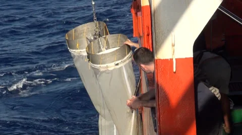 Hosing down the Bongo nets before bringing them aboard Stock Footage 36463633