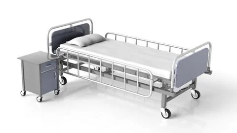 Hospital bed and bedside table, isolated on white background Stock Illustration