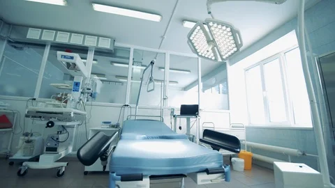 Hospital bed in an empty labour ward Stock Footage 126514546