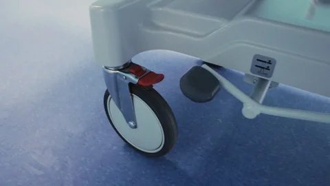 Hospital bed wheel rolls down a corridor Stock Footage 128748281