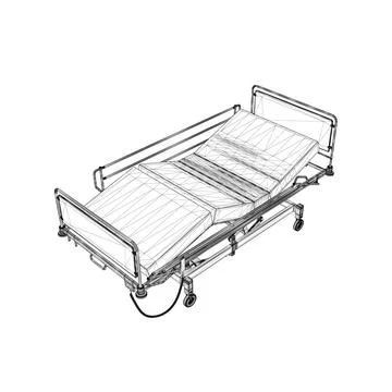 Hospital bed wireframe from black lines isolated on white background. Isometr Stock Illustration