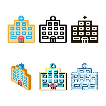 Hospital building designs icon vector outline Stock Illustration