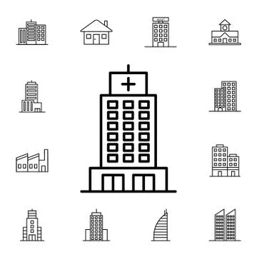 Hospital, building flat vector icon in buildings pack Ilustración de archivo
