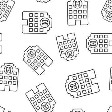 Hospital building icon seamless pattern background. Infirmary vector illustra Illustrazione stock
