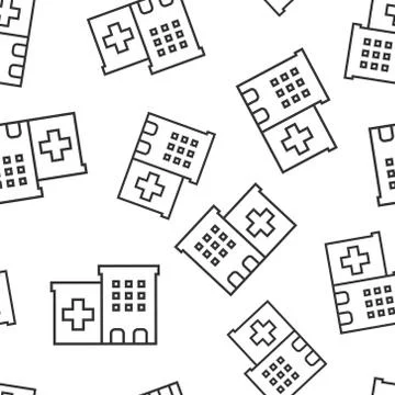Hospital building icon seamless pattern background. Infirmary vector illustra イラスト素材