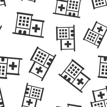Hospital building icon seamless pattern background. Infirmary vector illustra Stock Illustration
