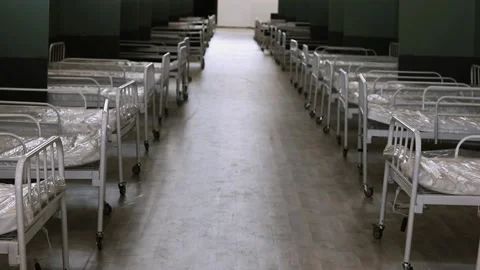 Hospital building interior multiple beds and hospital equipment. Stock Footage 134503365