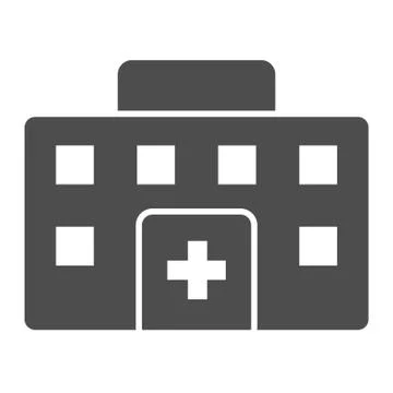 Hospital building solid icon. City clinic, medical house symbol, glyph style Illustrazione stock