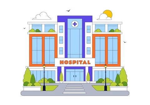 Hospital Building Vector Illustration Featuring Modern Healthcare Facility .. Ilustración de archivo